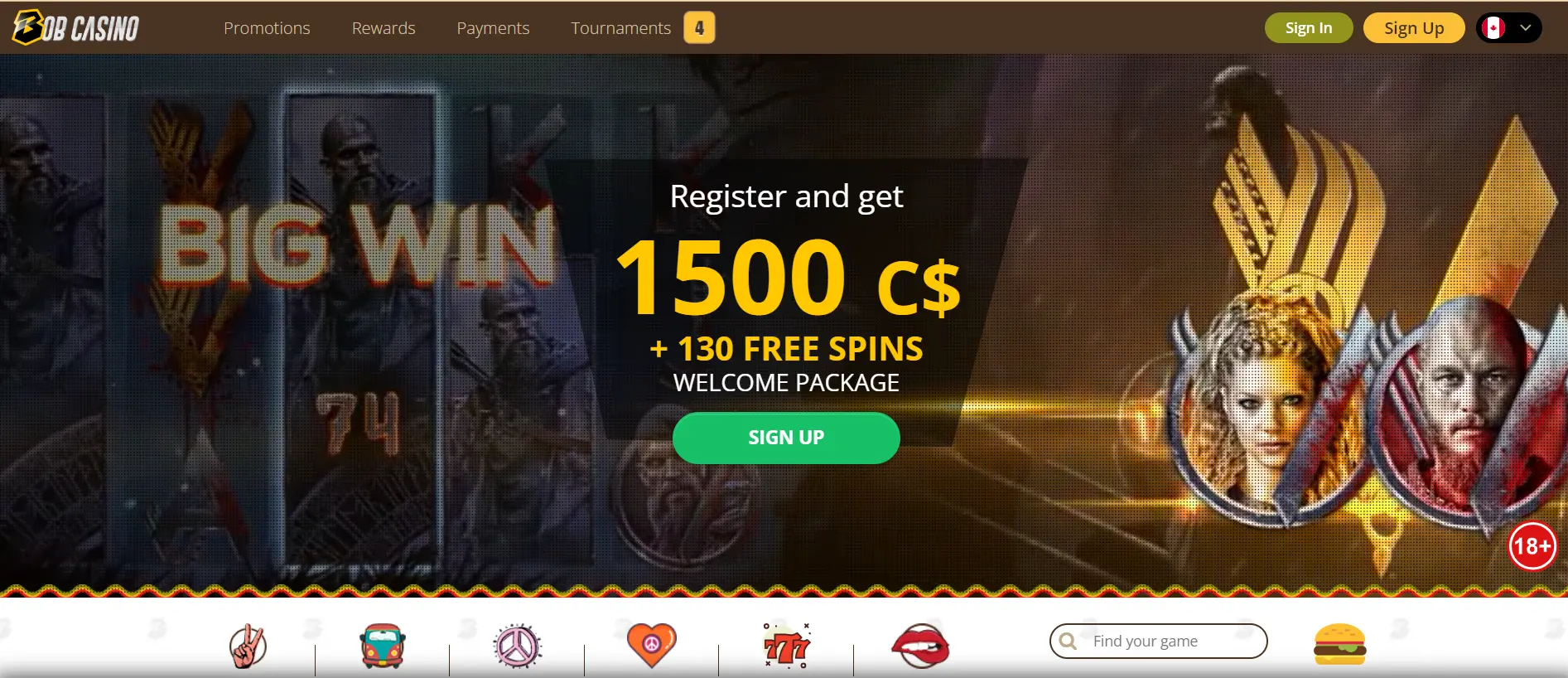 Screenshot of Bob Casino - Online Casino with minimum deposit from 0ne Dollar