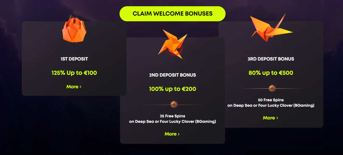 Screenshot of Welcome Bonus in Online Casino with minimum deposit $1