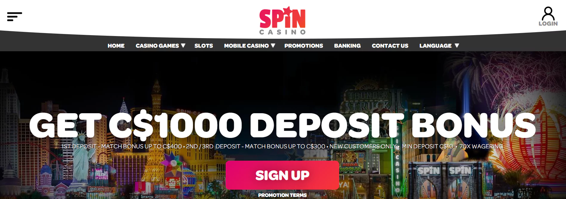 Screenshot of Spin Casino - Online Casino in Canada