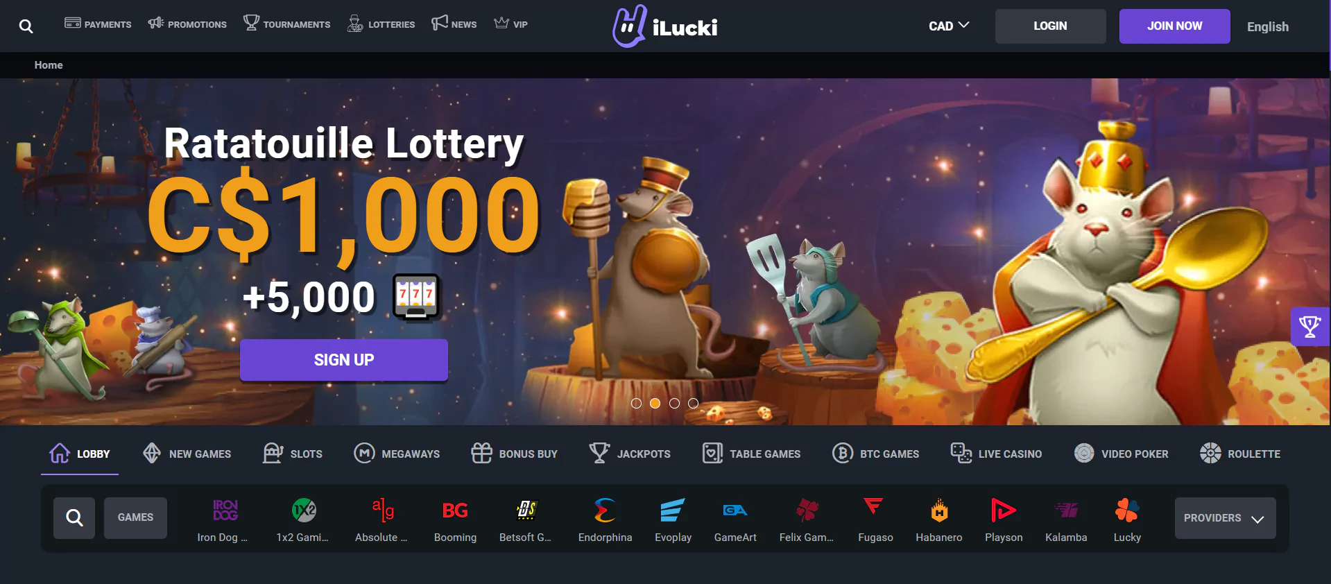 Screenshot of iLucki official website - Best Payout Online Casino Site in Canada