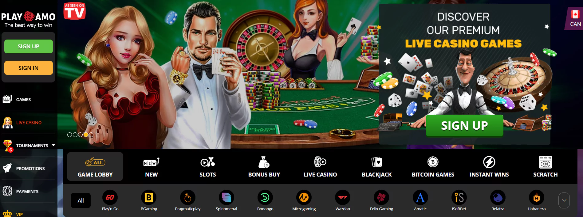 Screenshot of Play Amo - Online Casino that Accepting Interac