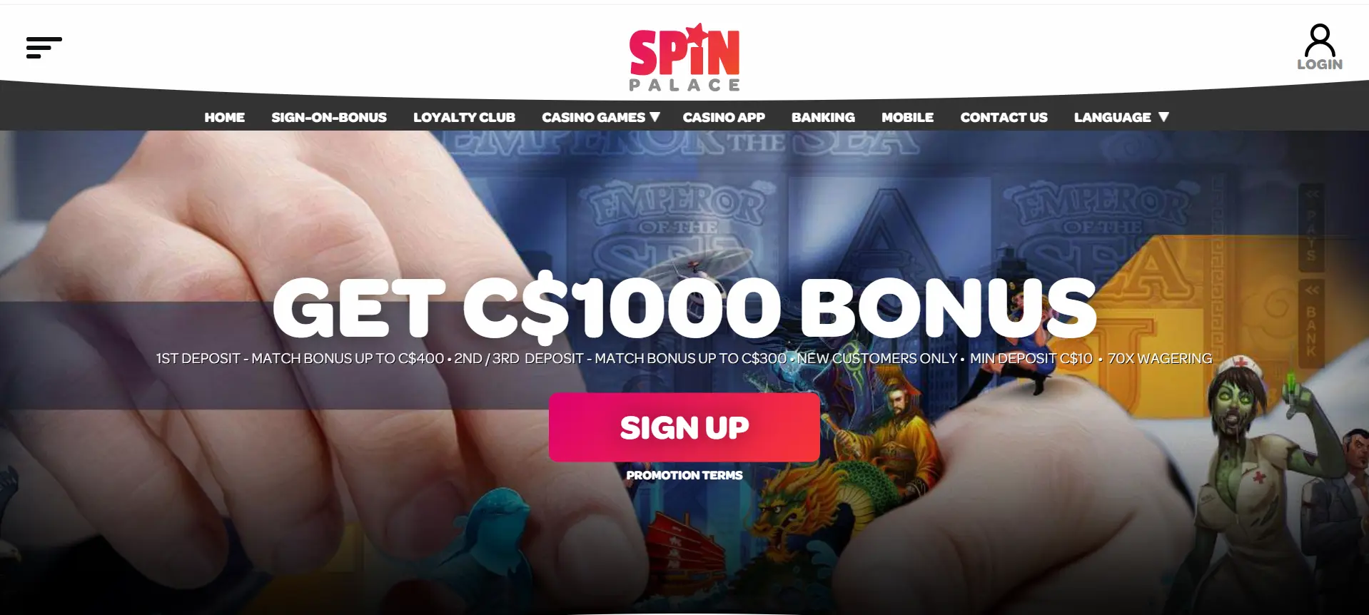 Screenshot of Spin Palace - Online Casino with Interac Payment Methods