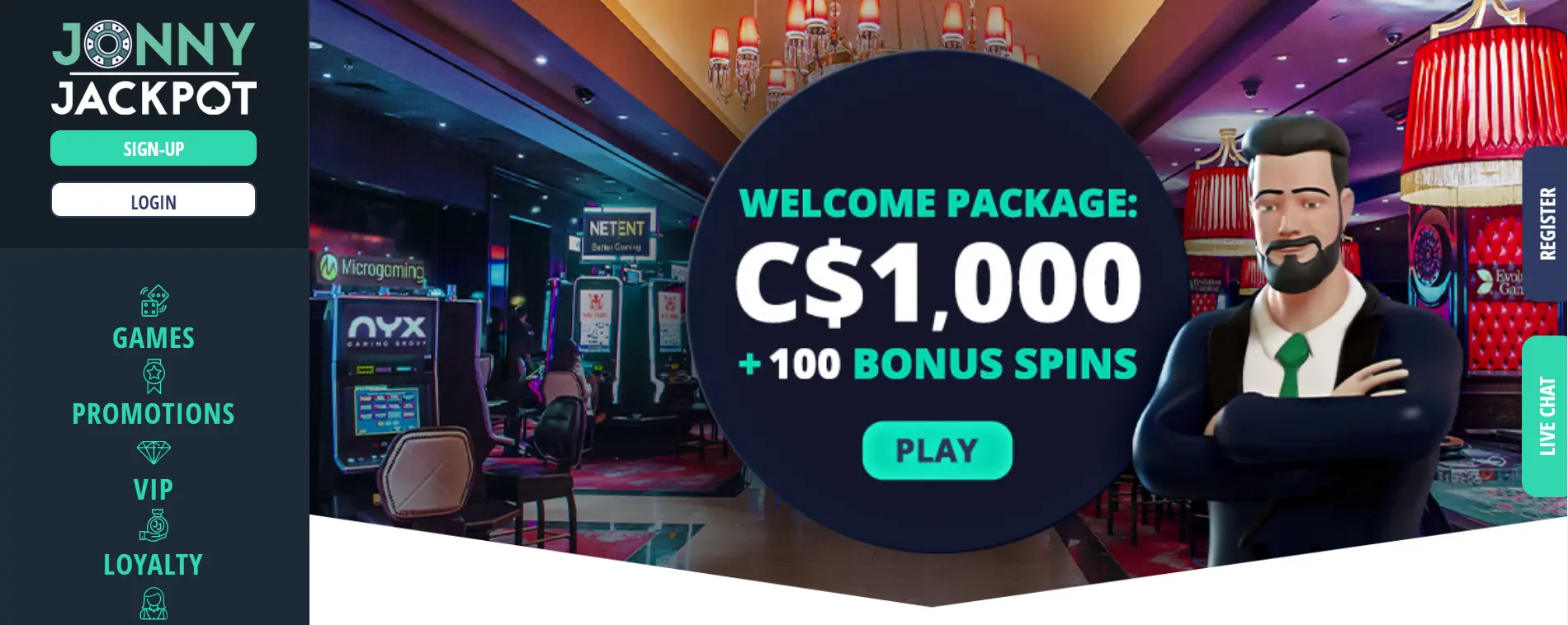 Screenshot of Jonny Jackpot official website - Canadian New Online Casino