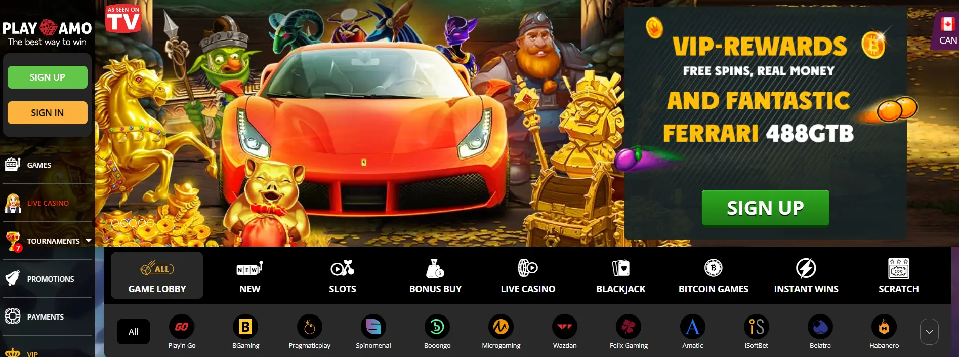 Screenshot of Play Amo Official Website - New Online Casino