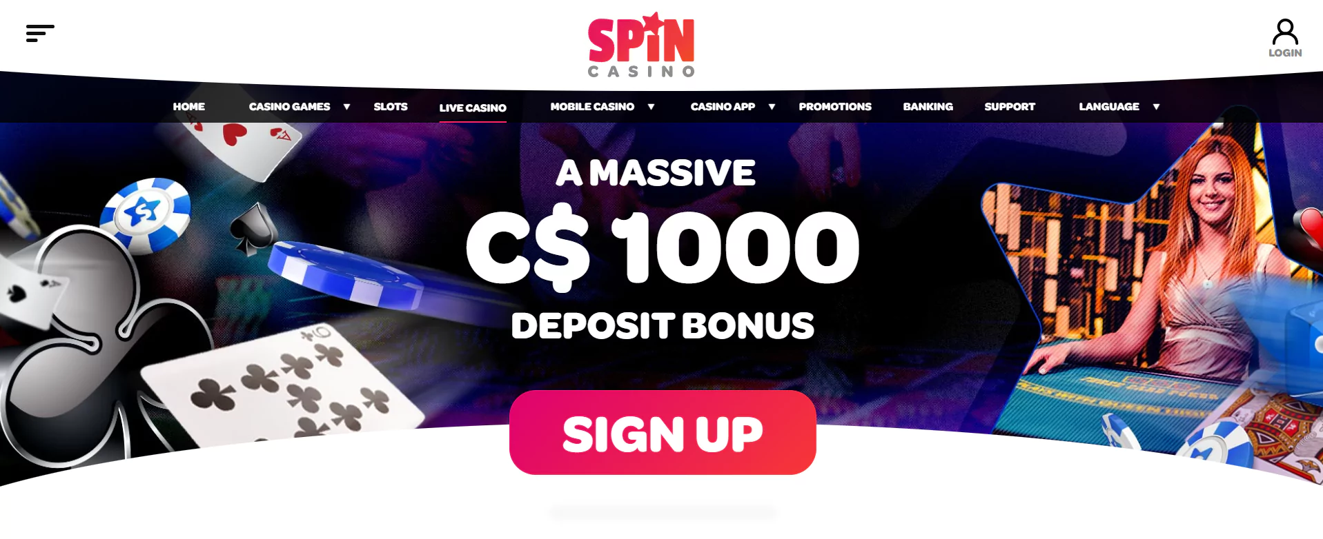 Screenshot of Spin Casino Official Website - New online Casino for Canadian Players