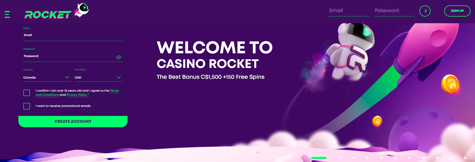 Screenshot of Roket - Online Casino in Quebec
