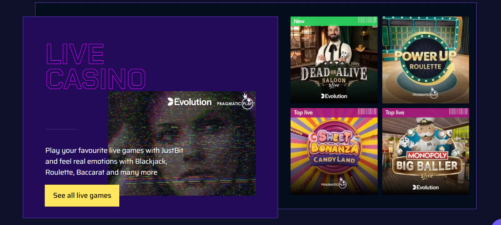 Screenshot of Live Games at JustBit Online Casino