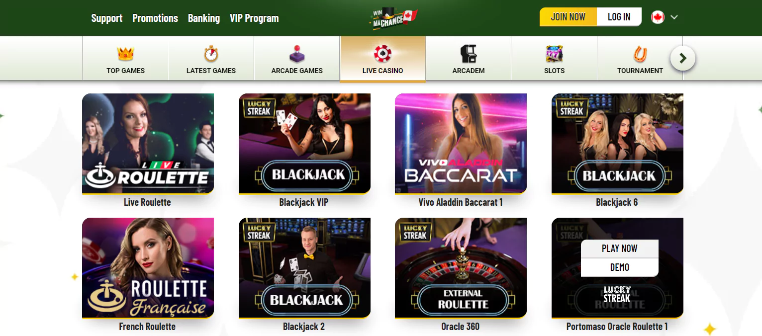 Screenshot of MaChance Live Casino Games