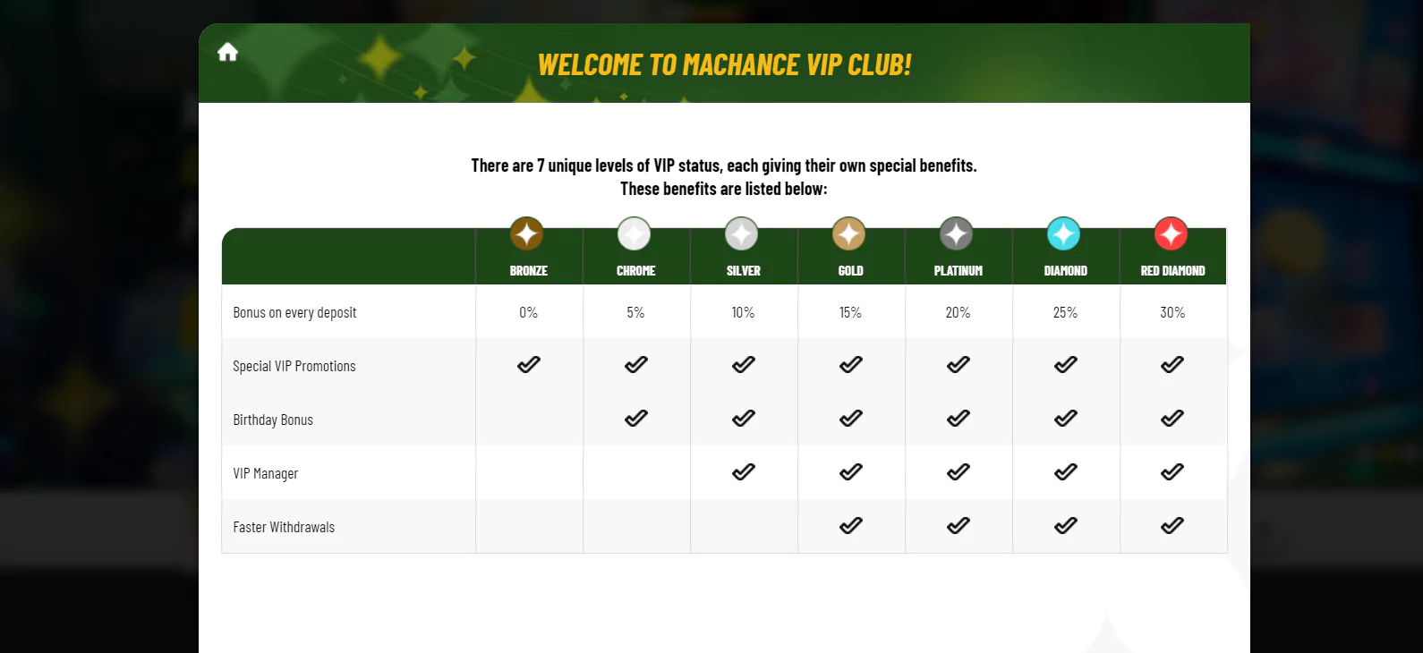 Screenshot of Vip Program at Machance Online Casino
