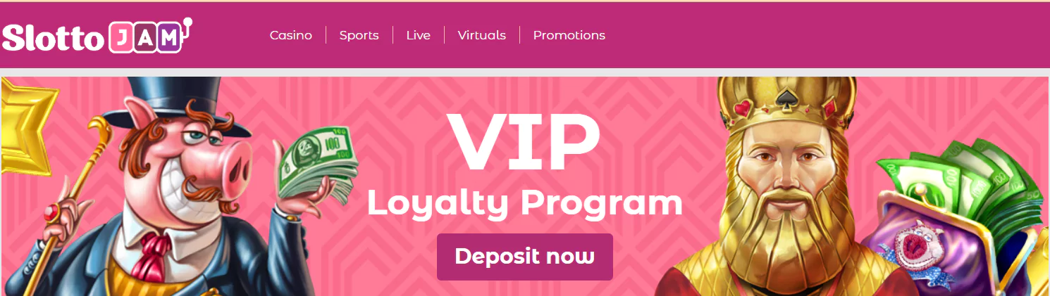 Screenshot of SlottoJAM Online Casino VIP Program from Official Website