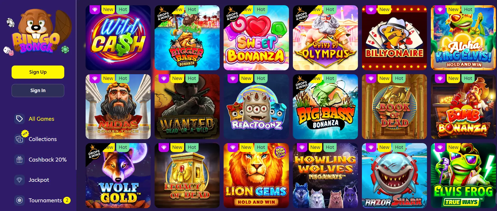 BingoBonga Casino Games - Screenshot from Oficial Website