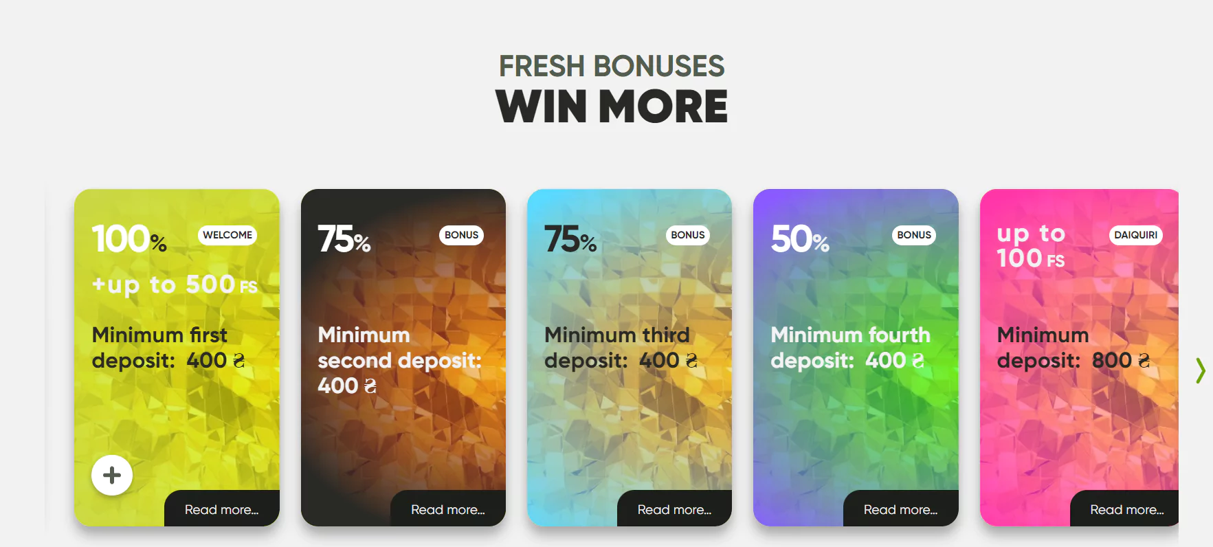 Fresh Casino Bonuses - Screenshot from Official Site