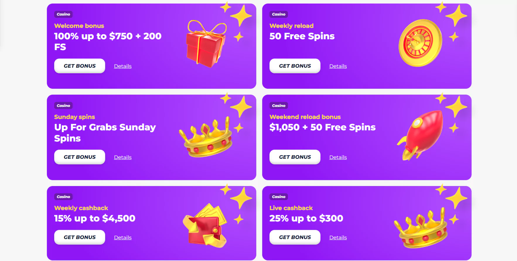 Screenshot of GreatWin Casino Bonuses