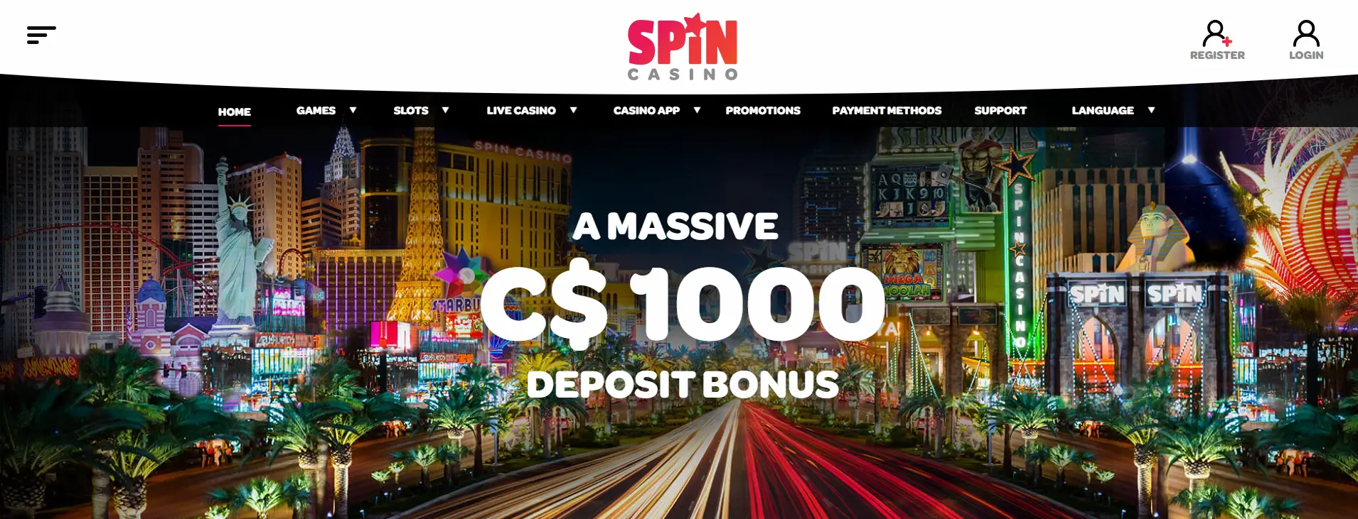 Spin Online Casino - Screenshot From Official Website
