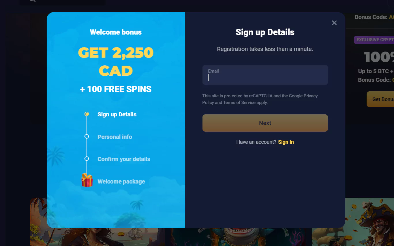 Registration at Joo Online Casino - Screenshot from Official Website