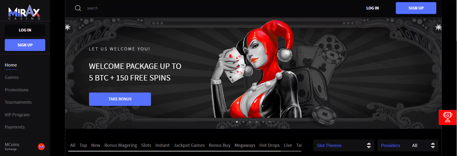 Mirax Casino - Screenshot from Official Website