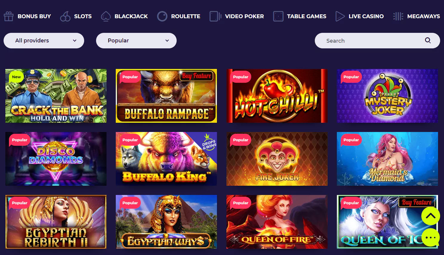 NightRush Casino Games -Screenshot from Official Website