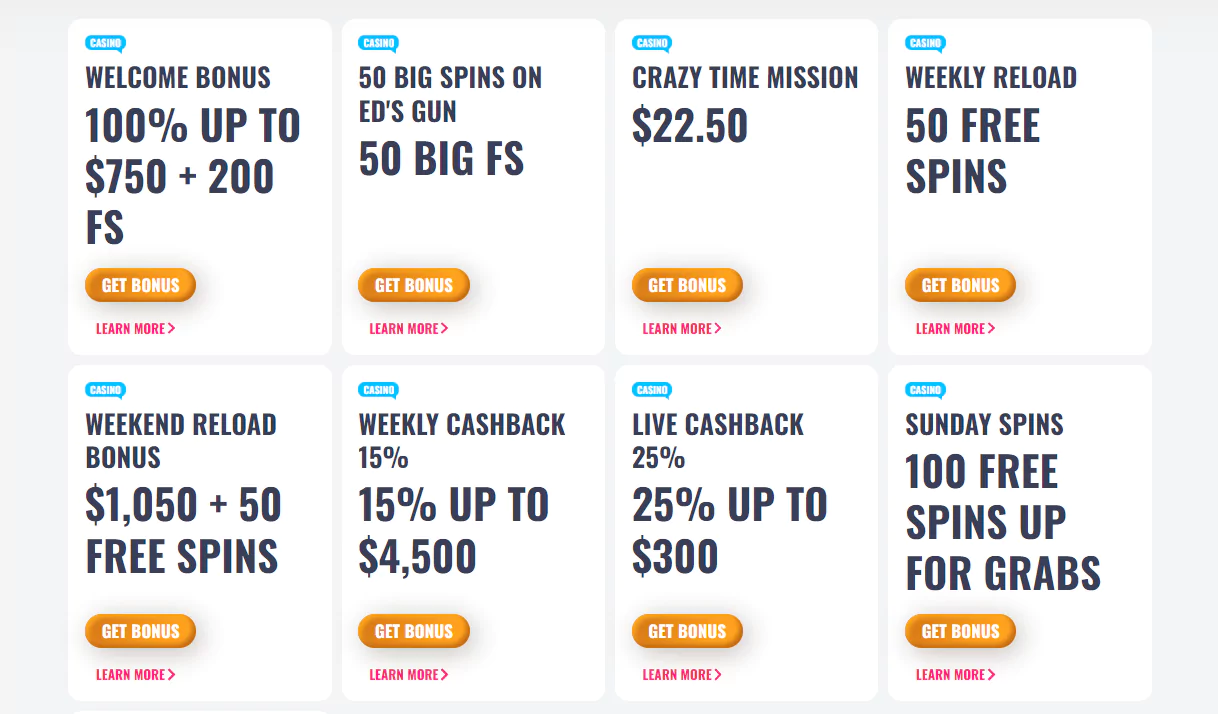 Oh My Spins Casino Promotions - Screenshot from Official Website