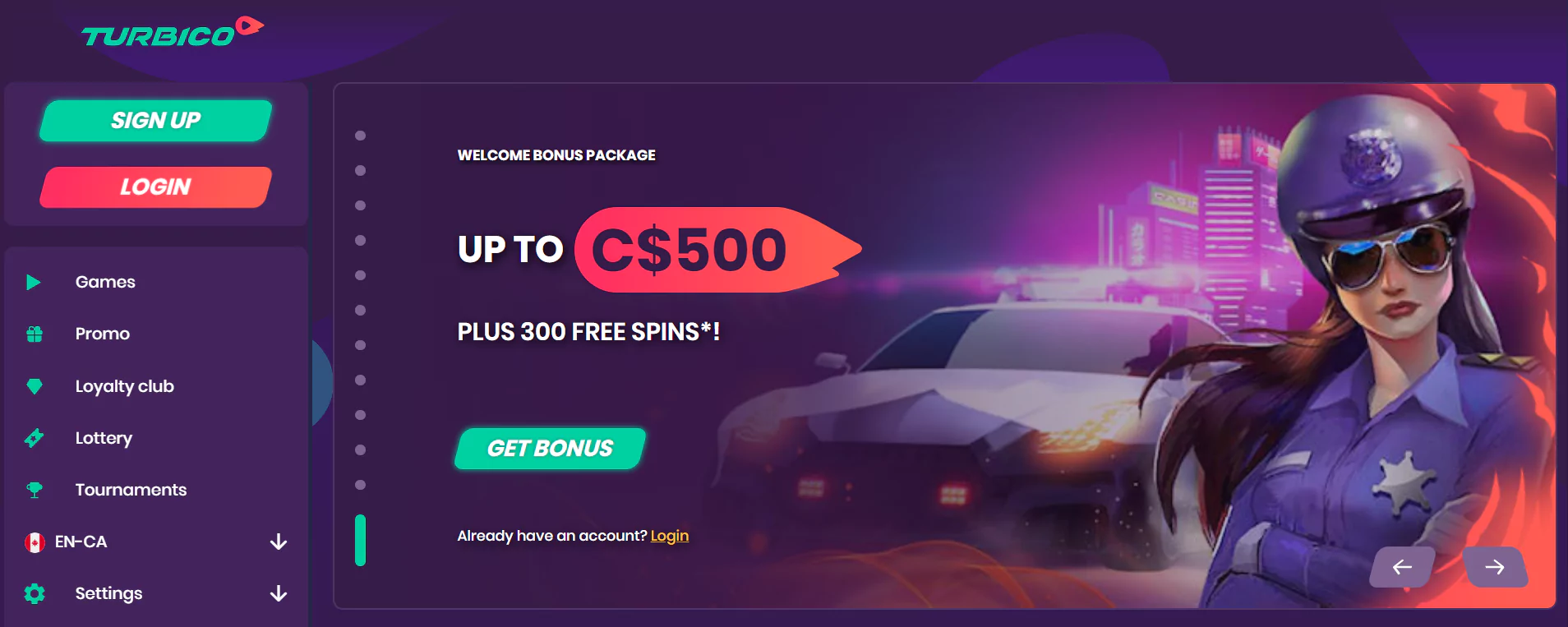 Screenshot of Turbico Casino from Official Website