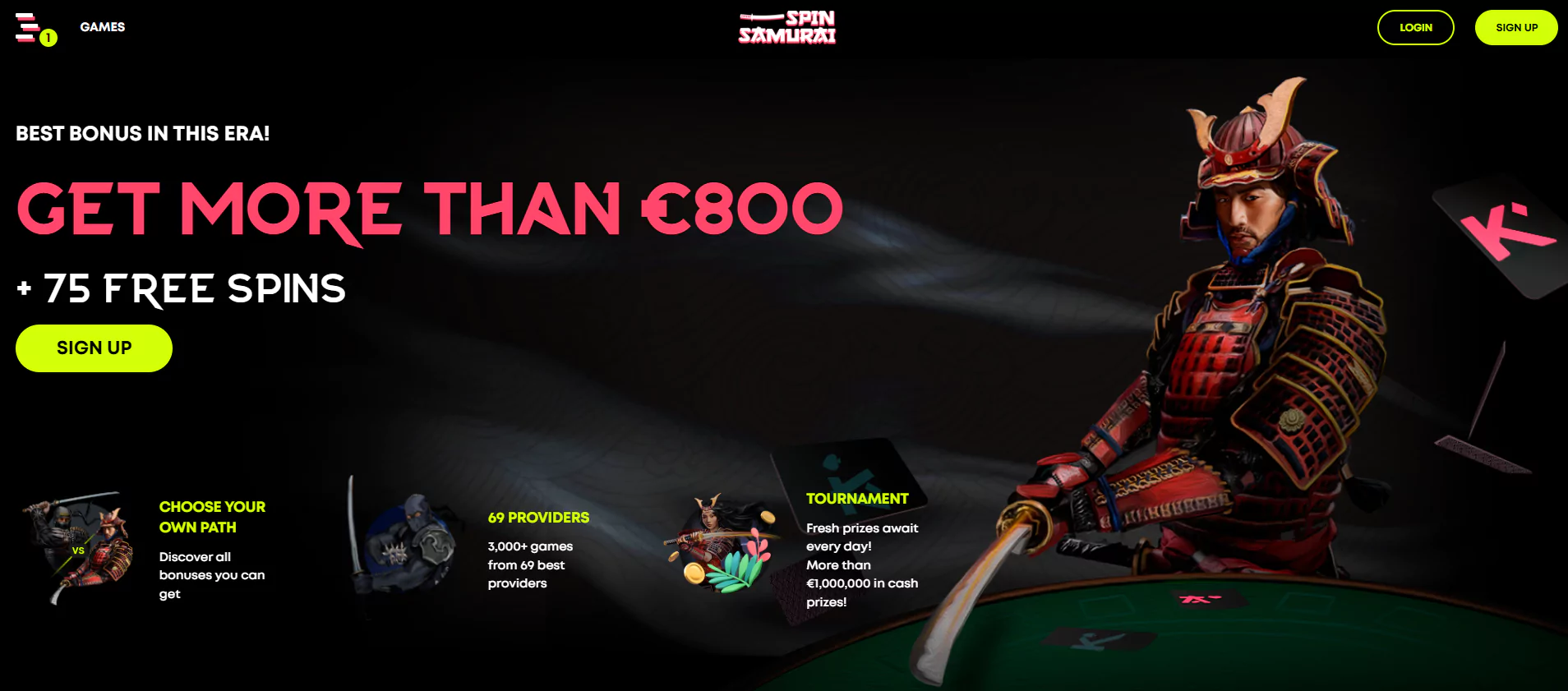 Screenshot of Best 1$ deposit online Casino - Spin Samurai