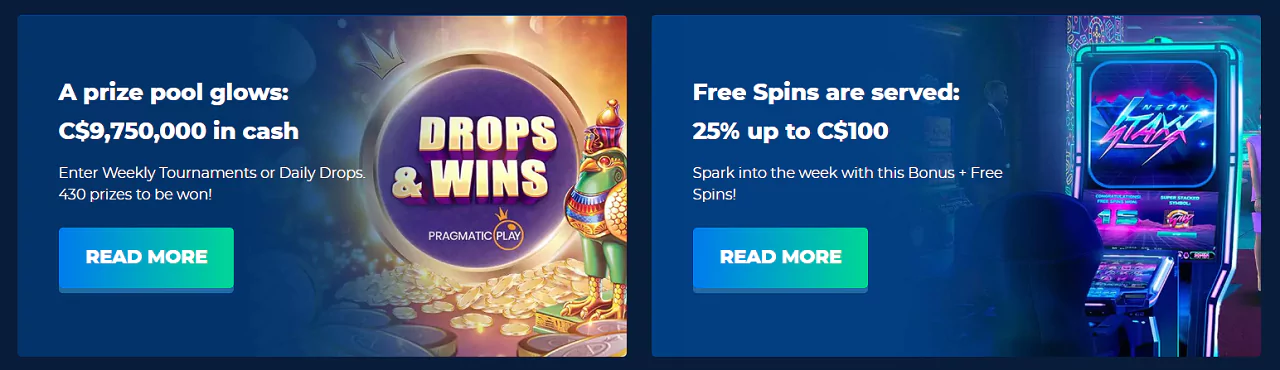 Screenshot of Bonuses and Promotions in Paypal Online Casino