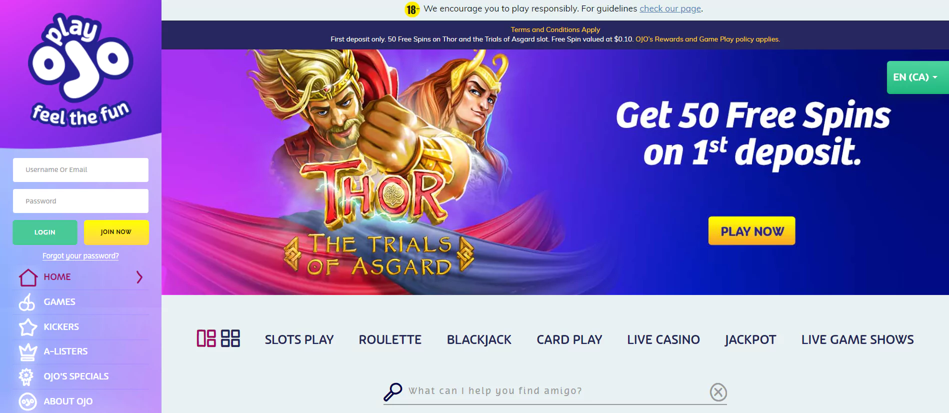 Screenshot of Play Ojo - Real Money Online Casino
