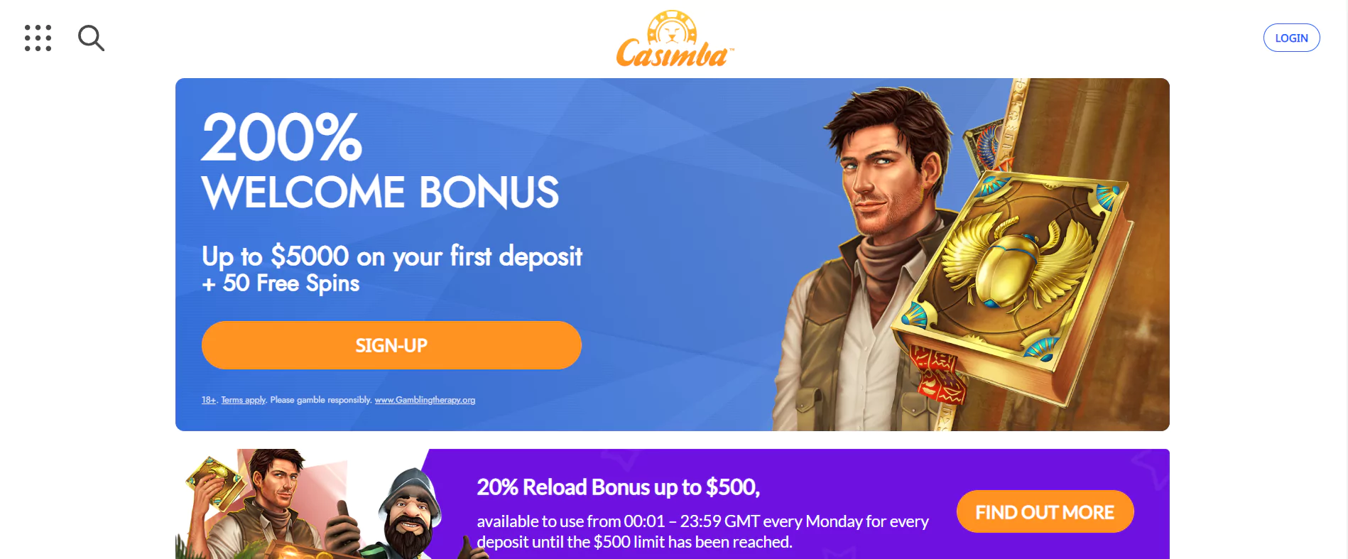 Screenshot of Casimba - $10 Deposit Casino in Canada
