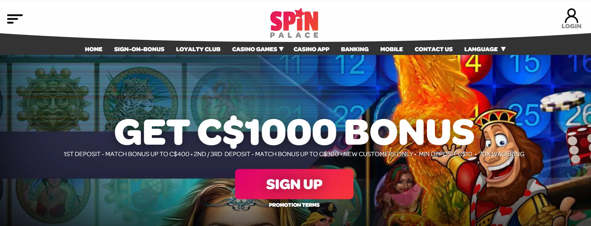 Screenshot of Spin Palece - $10 Deposit Casino in Canada