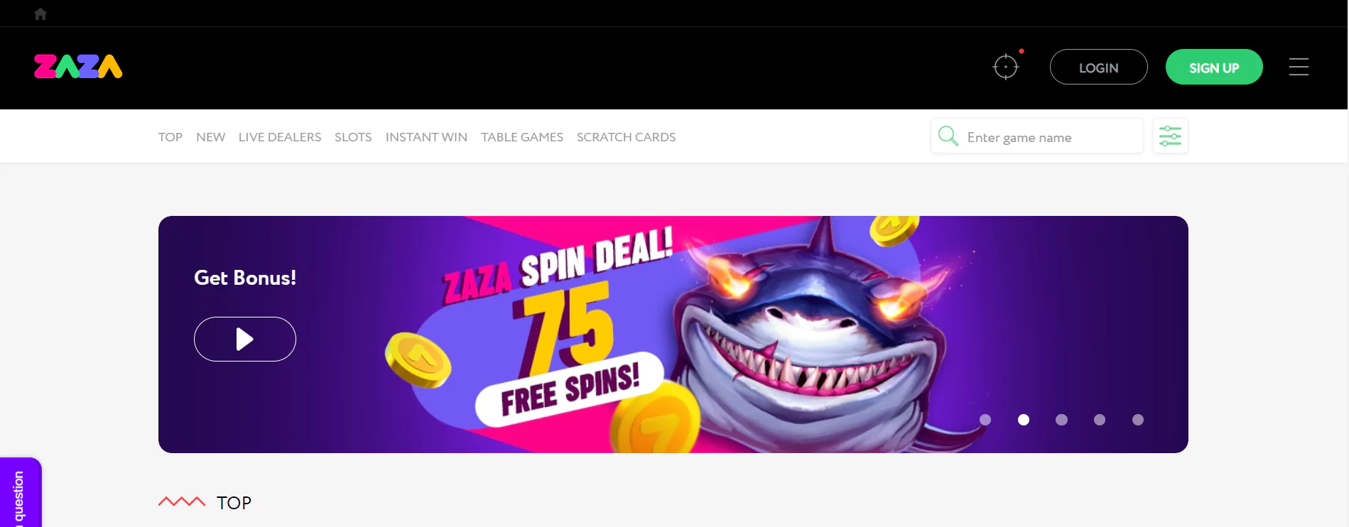 Screenshot of Canadian Online Casino Zaza