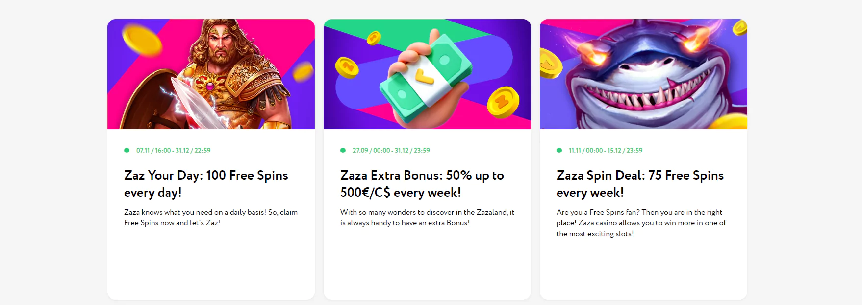 Screenshot of Promotion at Zaza Online Casino from Official Website