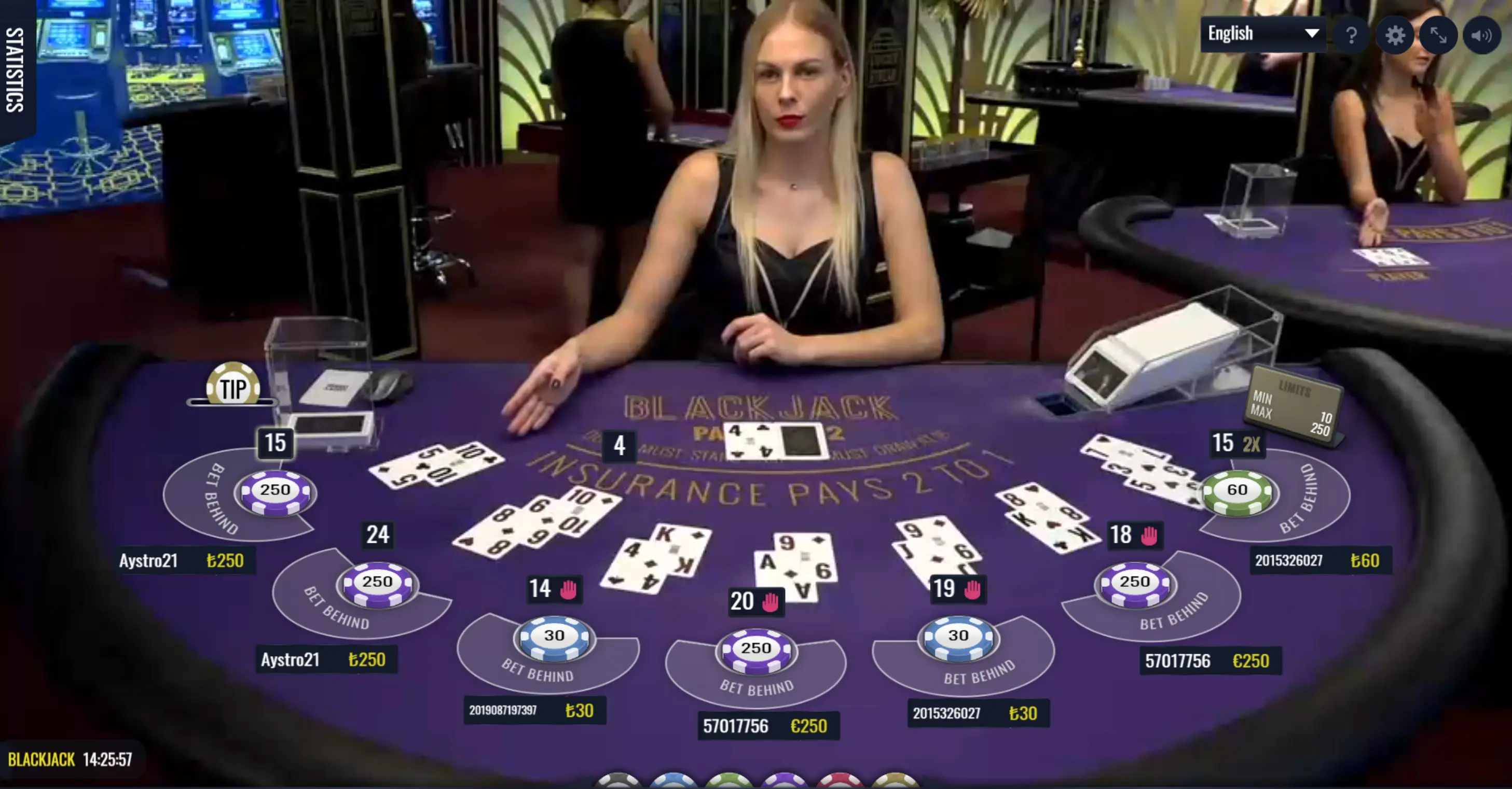 Screenshot of Online Casino Blackjack Gameplay from Website