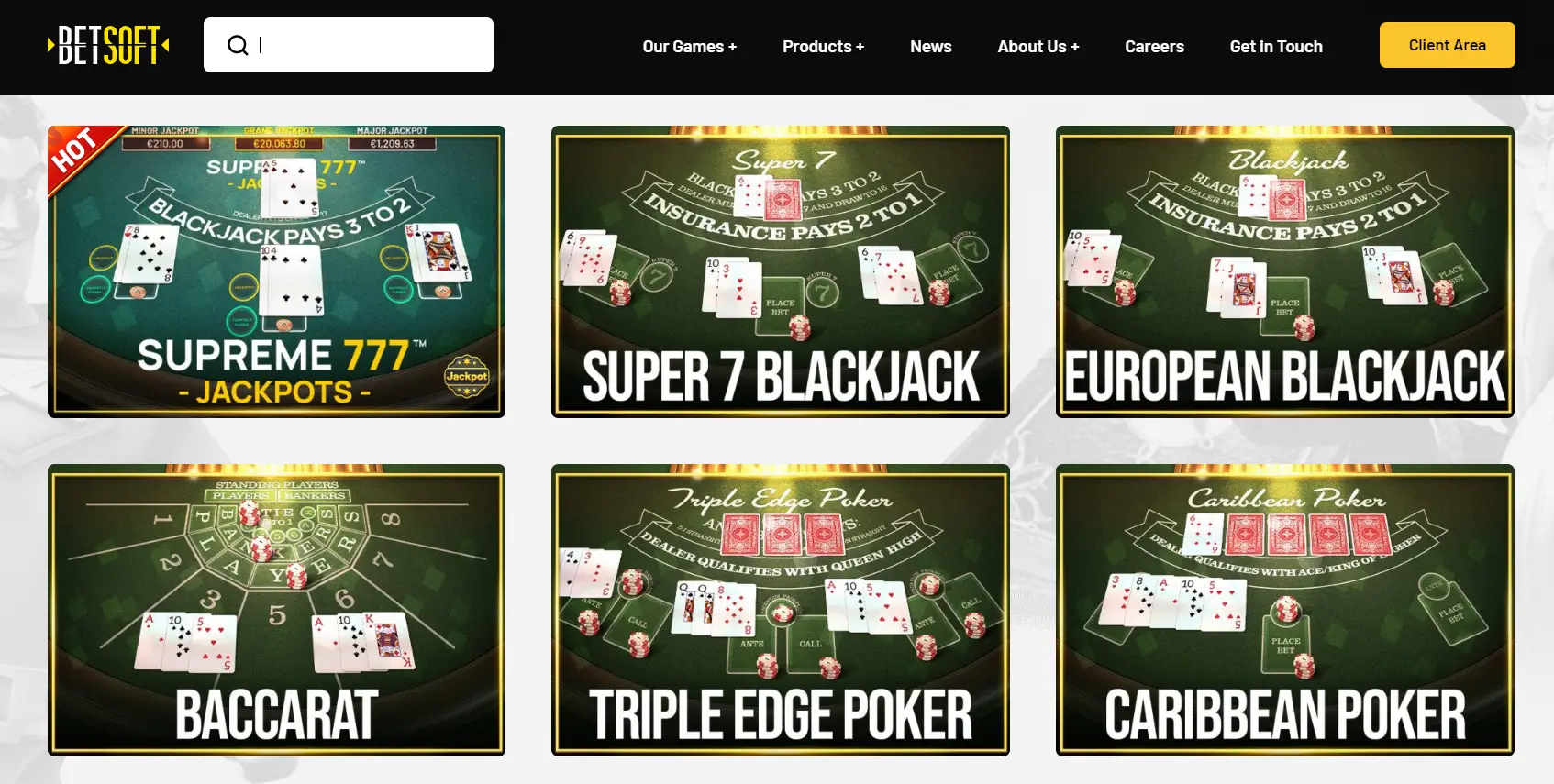 Betsoft Table Games - Screenshot From Official Website