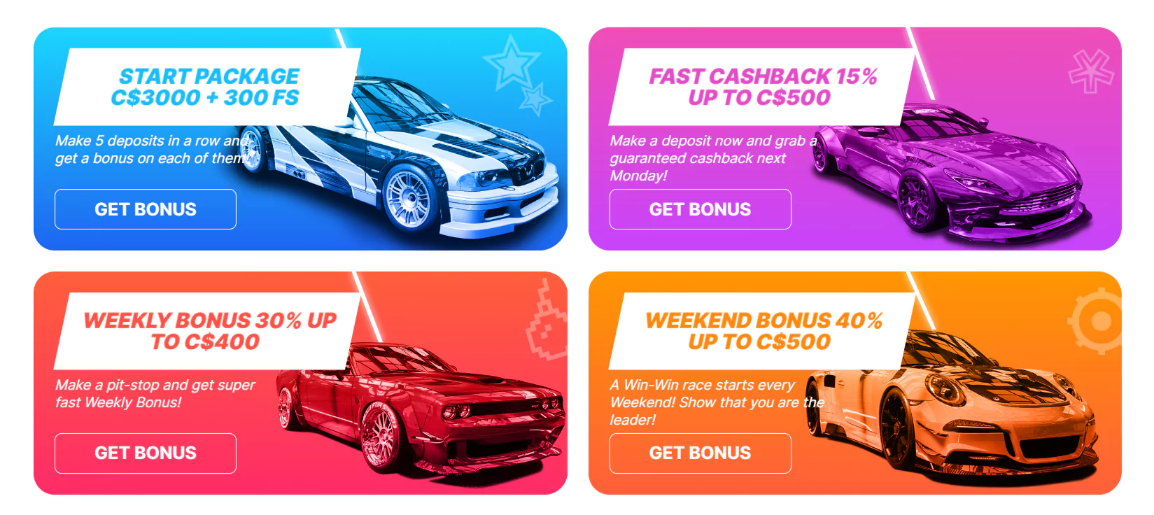 Screenshot of Bonuses at Nedforspin Casino from Official Website