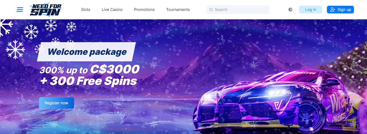 Screenshot of Need For Spin Casino Main Page from Official Website