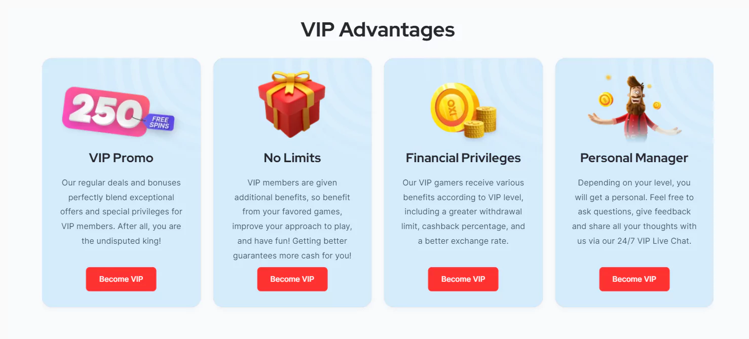 Screenshot of VIP Program at Oxi Casino