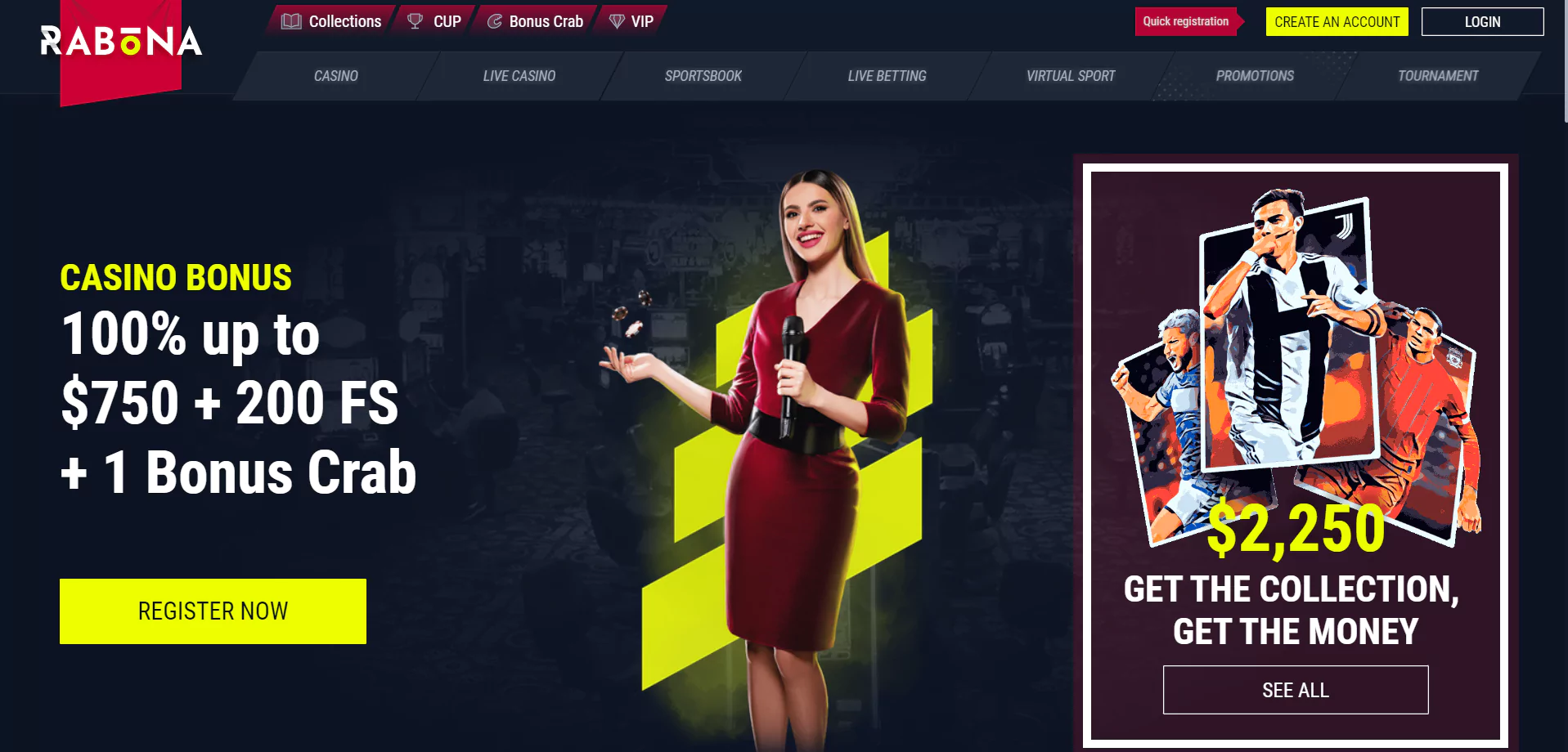 Screenshot of Rabona Casino Main Page from Official Website