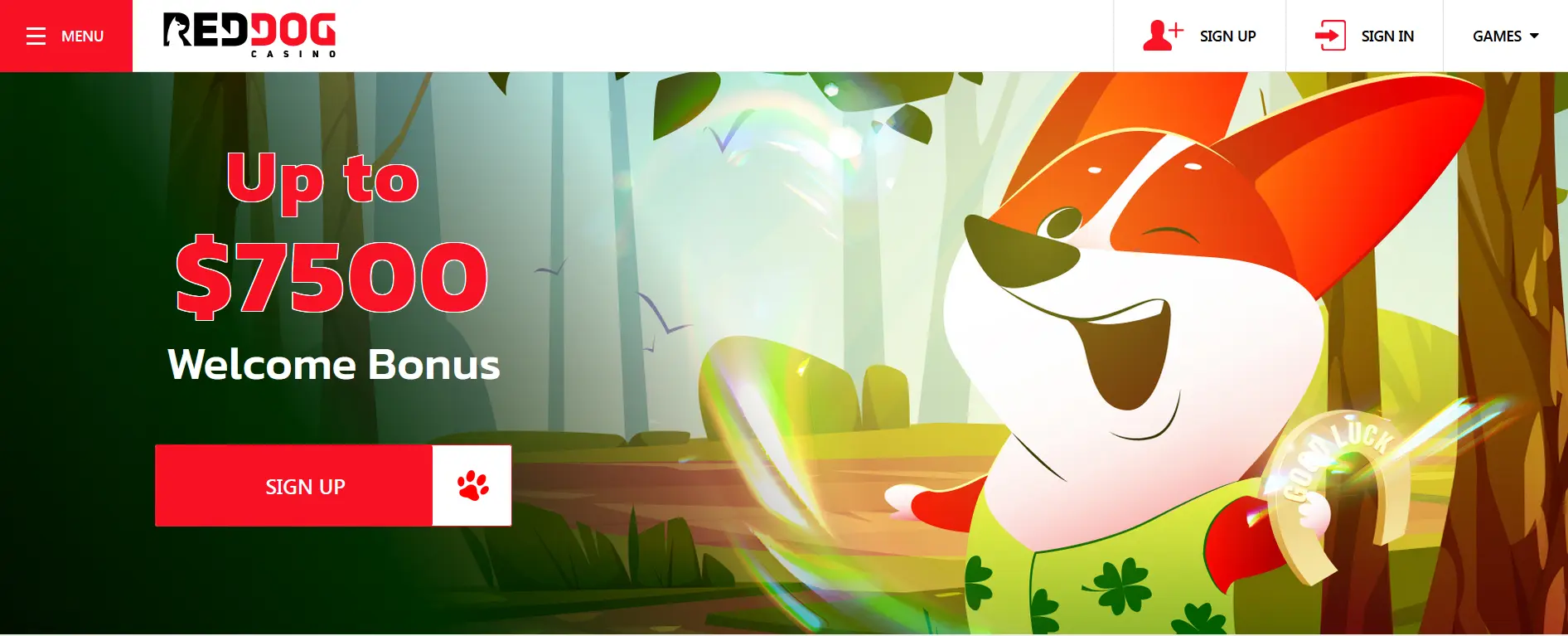 Screenshot of Red Dog Casino from official Website