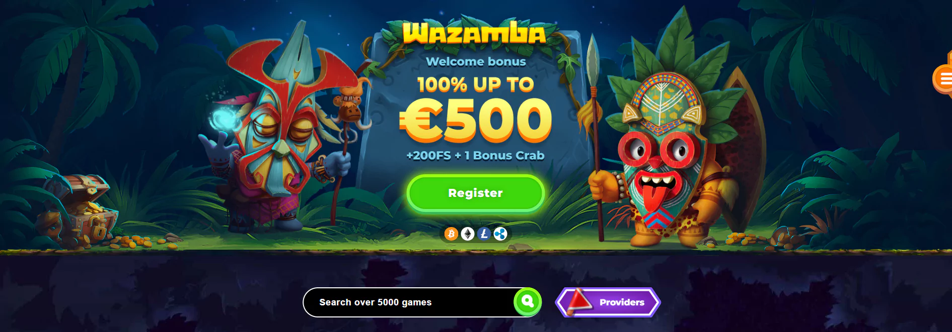 Screenshot of Wazamba Casino Main Page from official website