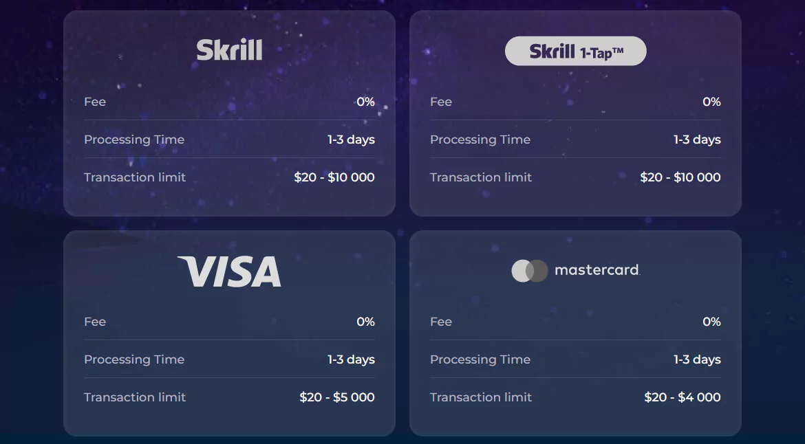 Screenshot of Payment Methods at Wazamba Casino from Official Website